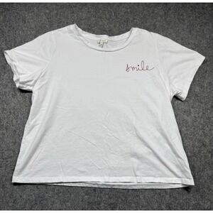 Ella Moss Embroidered Smile T- Shirt Short Sleeve Crew Neckline White Womens 2XL